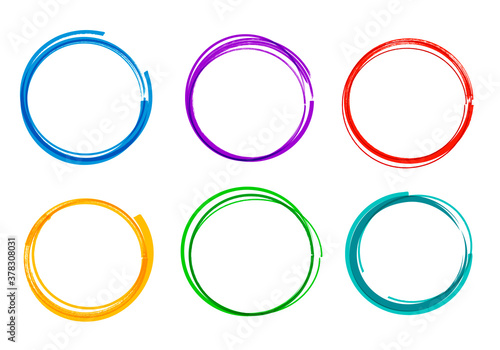 Vector Illustration Colorful Hand Drawn Circle Set. Collection of Ring Doodles.