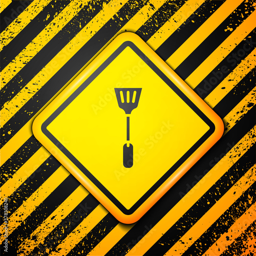 Black Fly swatter icon isolated on yellow background. Warning sign. Vector.