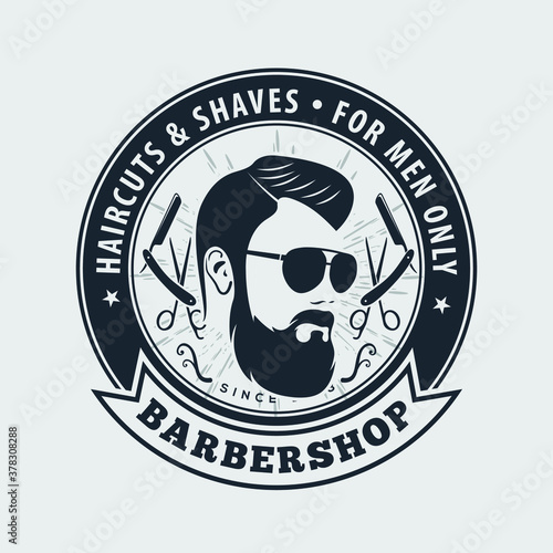 Barbershop poster, banner template with Bearded men. Vector illustration	