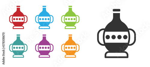 Black Ancient amphorae icon isolated on white background. Set icons colorful. Vector.