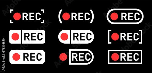 Record sign, a set of record signs. On a black background.