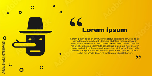 Black Pinocchio icon isolated on yellow background. Vector.