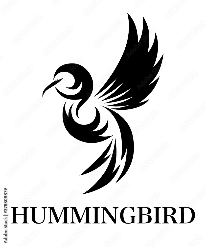 Obraz premium Flying hummingbird black line art Vector illustration on a white background of. Suitable for making logo.