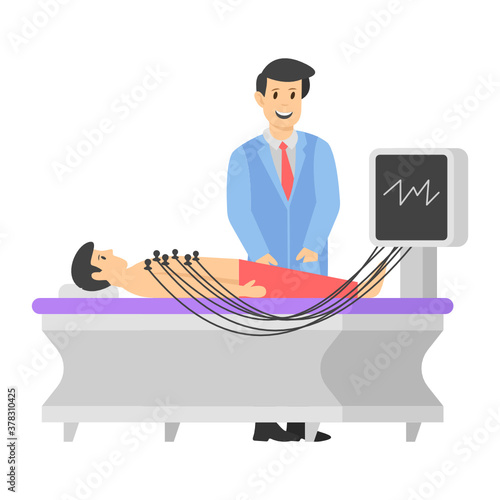 
Flat vector showing cardiographic patient, editable style
