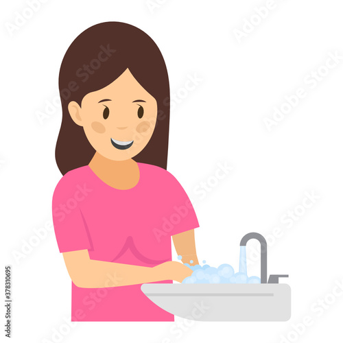 
Female hand washing in flat design 
