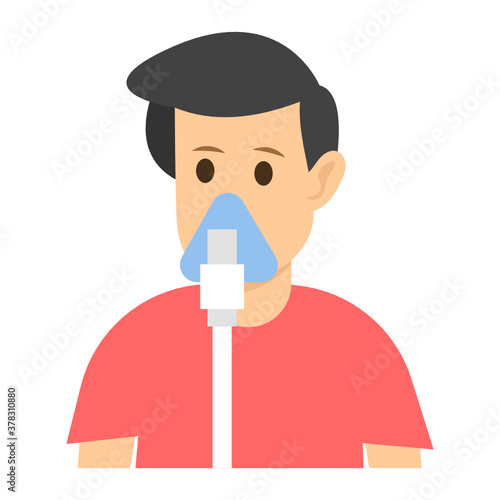 
Male person wearing breathable apparatus, oxygen mask 

