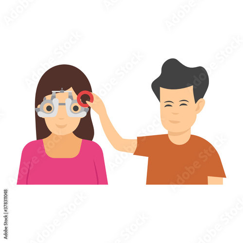 
Ophthalmologist examination in flat design, eye test  
