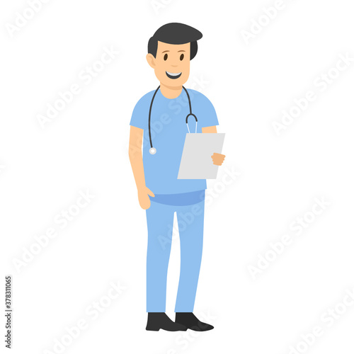 
A medical ward boy standing with medical docs in hand, flat vector 
