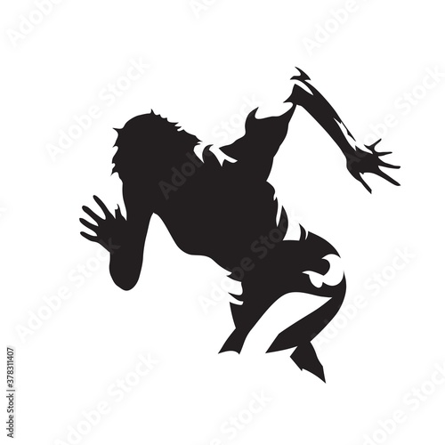Running woman, side view, abstract isolated vector silhouette. Run logo