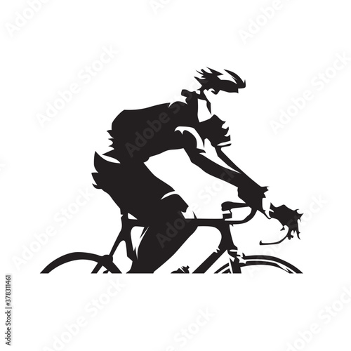 Cycling. Road cyclist front view. Abstract isolated vector silhouette