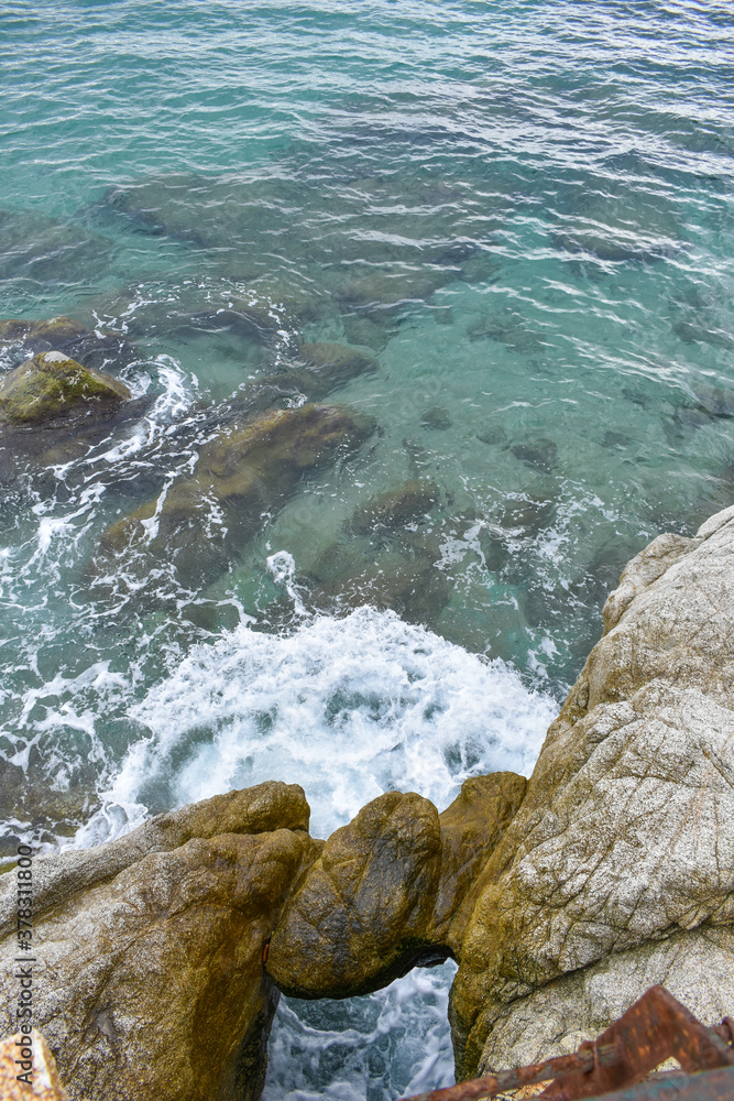 Waves crashing against the rocks on the Costa Brava.