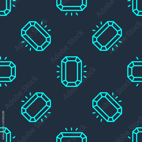 Green line Diamond icon isolated seamless pattern on blue background. Jewelry symbol. Gem stone. Vector.