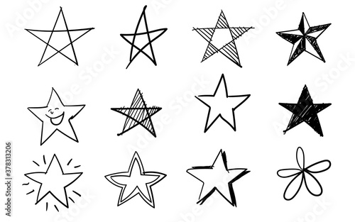 Star collection set rate ranking shape doodle hand drawn sketches white isolation background 