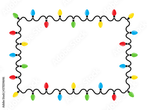 Frame Christmas lights bulbs isolated on white