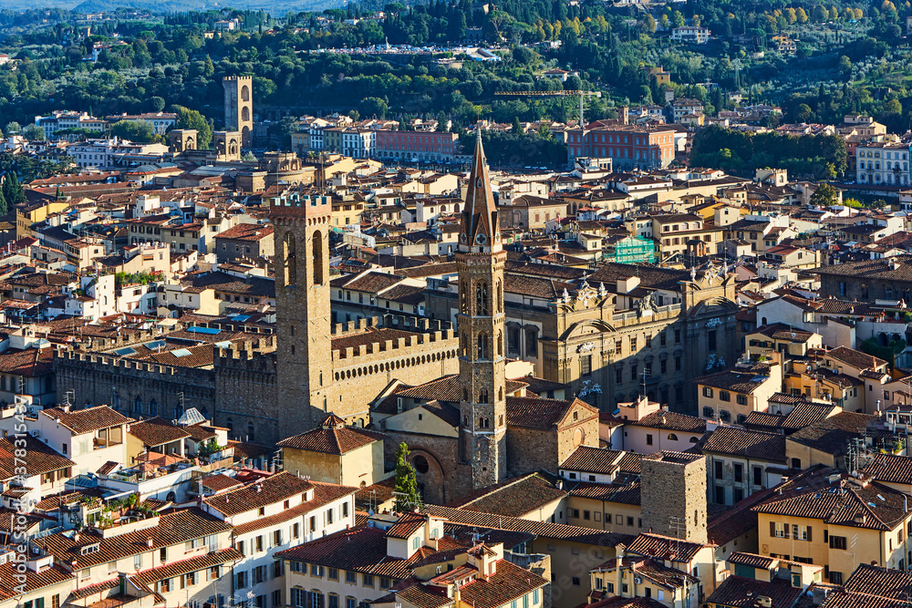 Aerial view of the 'Palazzo Vecchio' from Florence Camponile