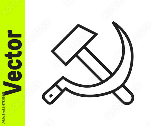 Black line Hammer and sickle USSR icon isolated on white background. Symbol Soviet Union. Vector.