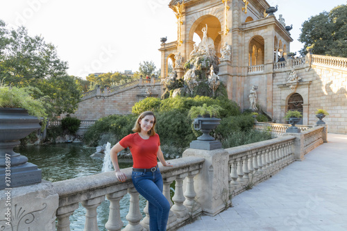 Blonde woman at park