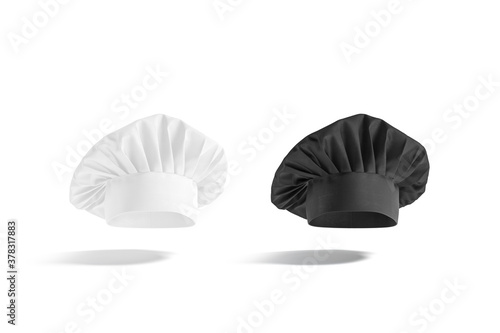 Blank black and white toque chef hat mockup  no gravity