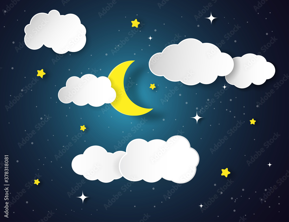 night sky with stars and moon. paper art style.Vector of a crescent moon with stars on a cloudy night sky.
Moon and stars background.Vector EPS 10. night sky with stars and moon. paper art style.Vector of a crescent moon with stars on a cloudy night sky.
Moon and stars background.Vector EPS 10.