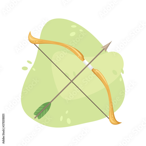 Vector illustration of a wooden bow with a bowstring and arrow.
