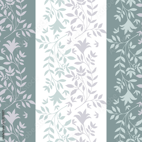 Elegant jacquard effect wild meadow grass seamless vector pattern background. Striped lilac, teal, white backdrop of leaves geometric damask design. Botanical baroque foliage all over print.