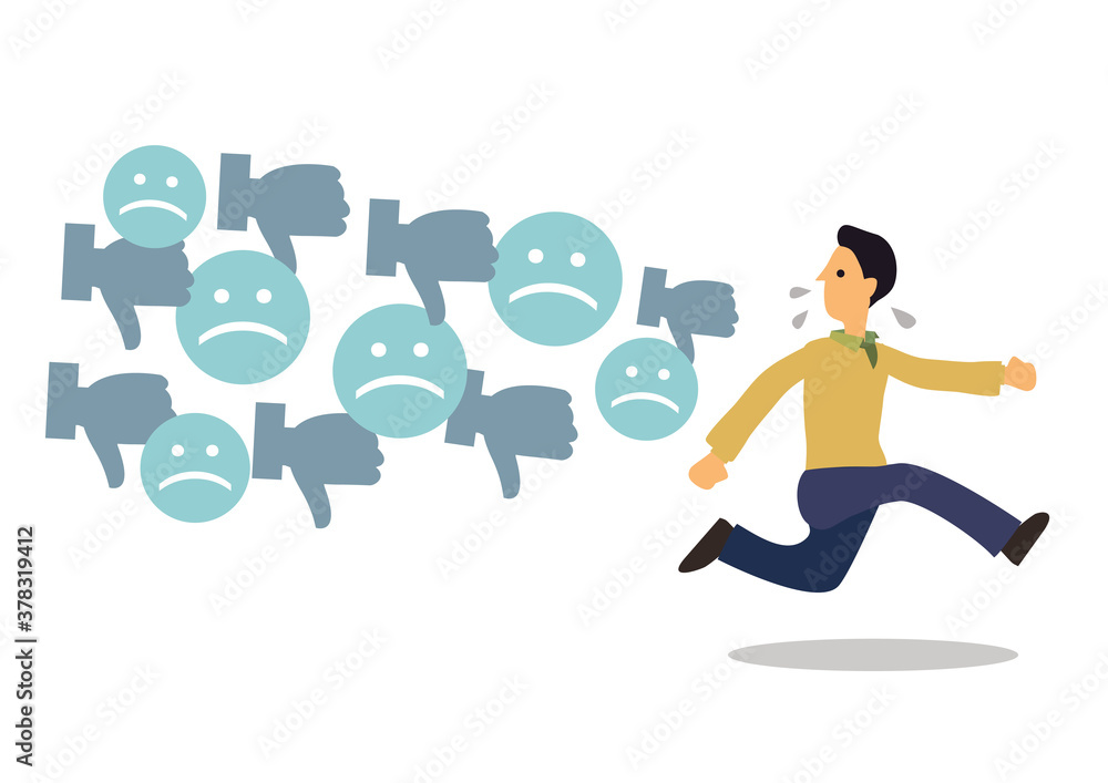 Man attacks by dislike and thumb down. Cyber bulling concept with negative review. Man attacks by dislike and thumb down. Cyber bulling concept with negative review.