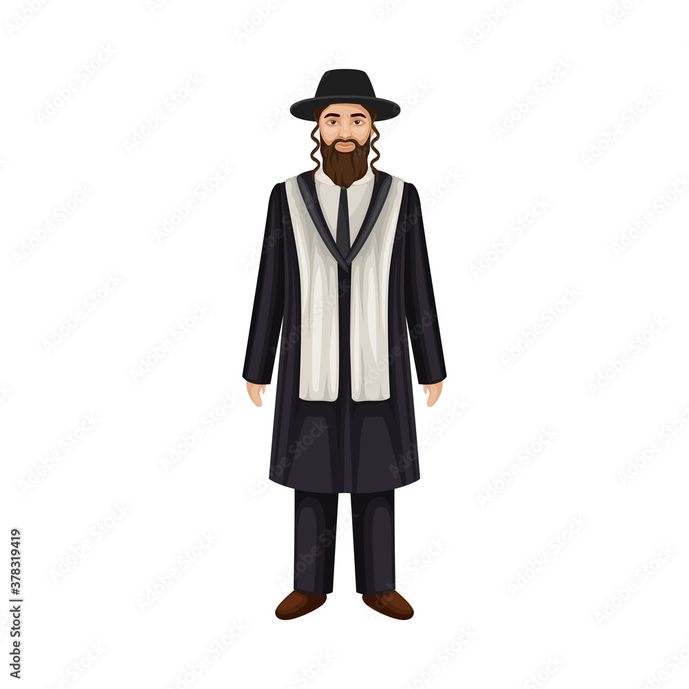 Hebrew Man with Side-locks Dressed in Black Suit Vector Illustration