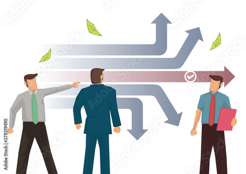 Businesss team looking for growth options, searching for the right path.