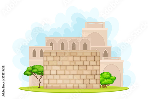 Holy Jerusalem City Wall and Architecture Vector Illustration