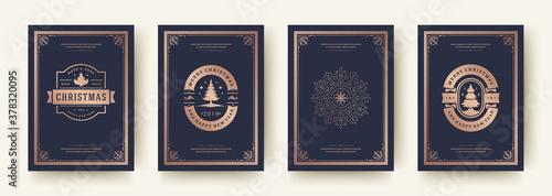 Christmas cards set vintage typographic qoutes design vector illustration.