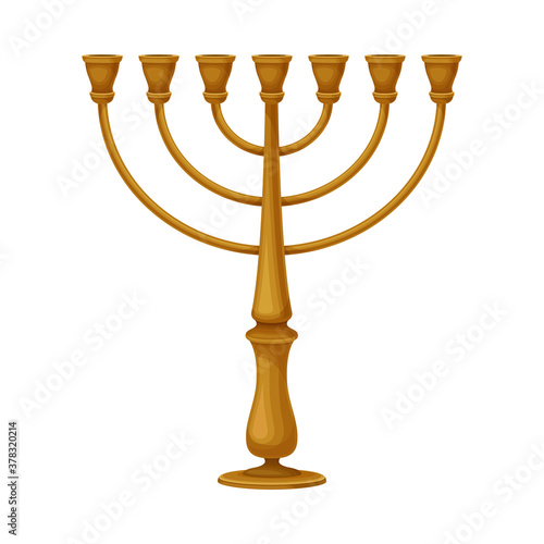 Golden Menora as Jewish Candelabrum for Eight-day Festival of Hanukka Vector Illustration