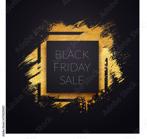 Vector Illustration Golden Brush Label For Black Friday Sale.