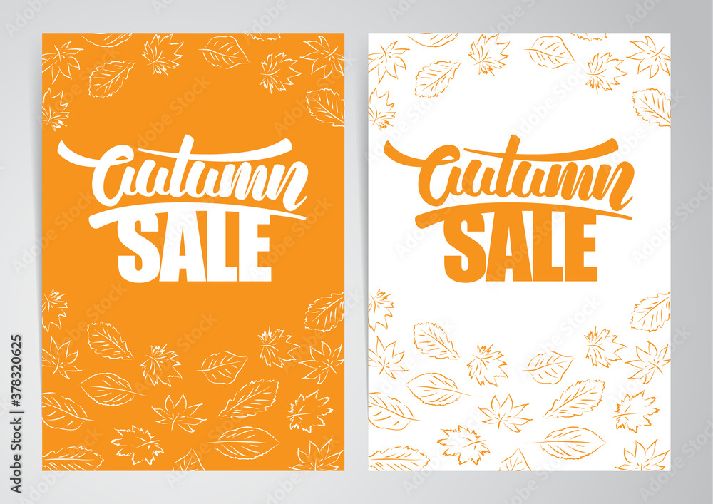 Two vertical poster with handwritten lettering of Autumn Sale. Layout of sticker or discount card.