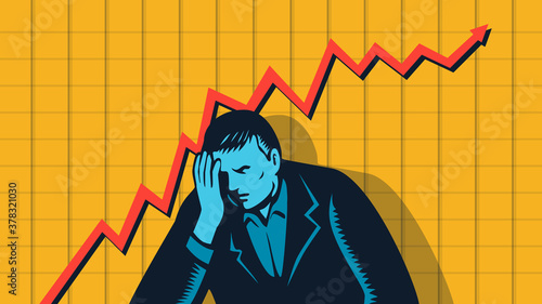 Depressed Businessman with Upward Sales Graph WPA Retro photo