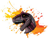 vector illustration of a T Rex, Tyrannosaurus Rex dinosaur ripping through a wall