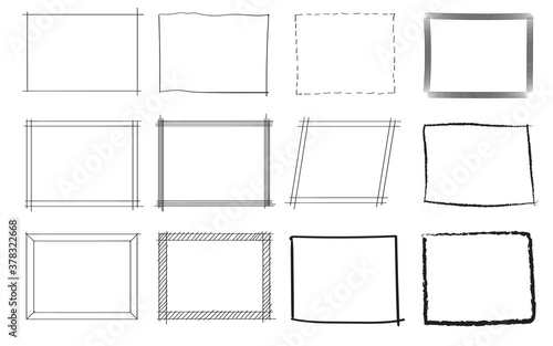 Square collection set rectangle shape hand drawn sketches white isolation background