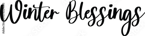 Winter Blessings Typography Black Color Text On White Background
