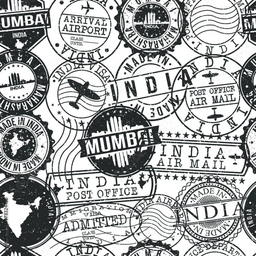 Mumbai India Stamps. City Stamp Vector Art. Postal Passport Travel. Design Set Pattern.