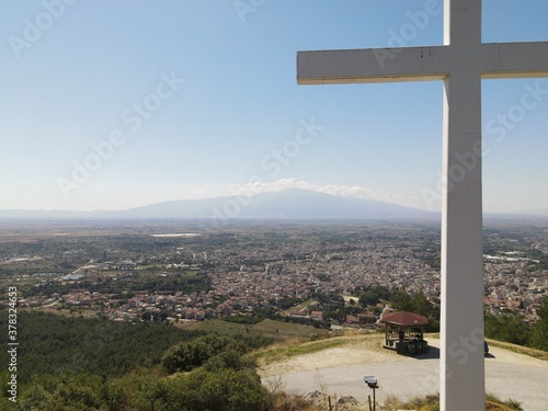 Aerial drone photo over the city of Drama, Northern Greece