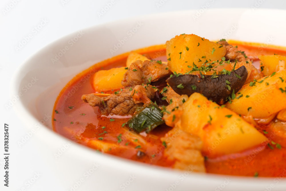 Red pepper paste stew on white background Red pepper paste stew on white background