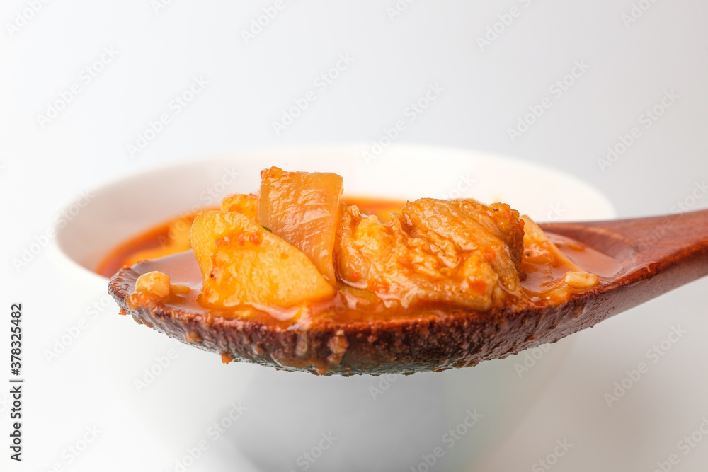 Red pepper paste stew on white background Red pepper paste stew on white background