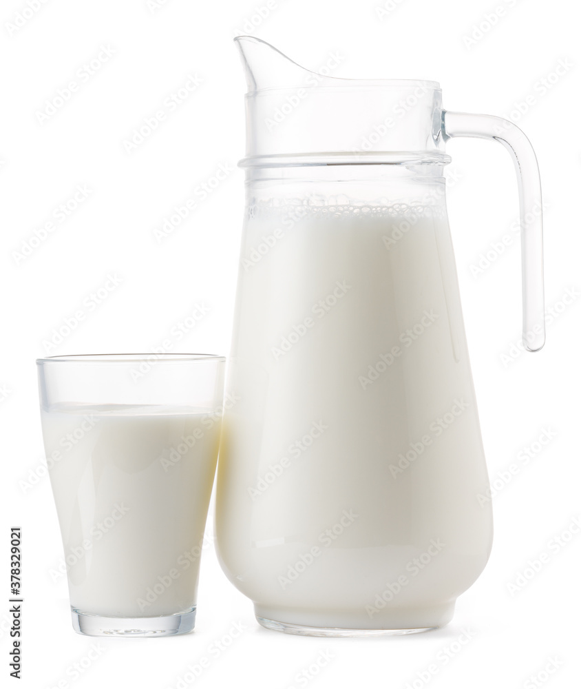Glass jar and cup of fresh milk isolated Glass jar and cup of fresh milk isolated