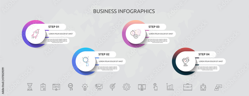 Vector infographic template circles for four labels, diagram, graph, presentation. Business concept with 4 options. For content, flowchart, steps, timeline, workflow, marketing, banner, web, chart Vector infographic template circles for four labels, diagram, graph, presentation. Business concept with 4 options. For content, flowchart, steps, timeline, workflow, marketing, banner, web, chart