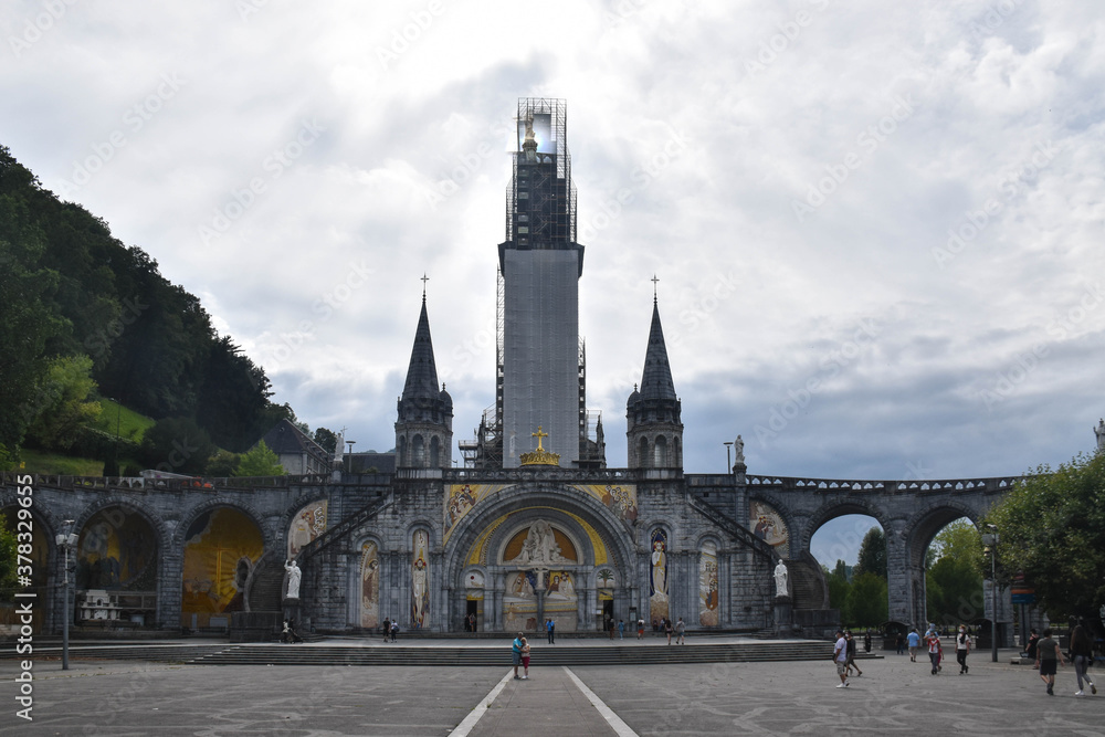 Front of the sanctuary of Lourdes in France
