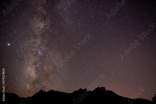 Milky Way stars above rugged desert peaks