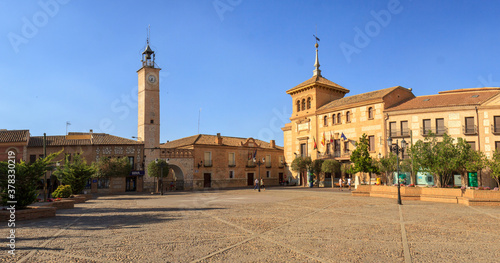 Plaza mayor in the village of Consuegra, Toledo province, Spain photo