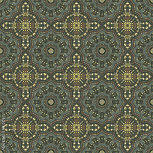 Kaleidoscopic seamless pattern with abstract colored ornament and tapestry texture for wallpaper, fabric, textile.