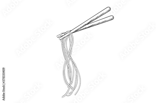 Simple Vector Hand Draw Sketch, Noodle and Chopstick 
