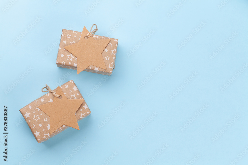 Christmas gift boxes over blue background Christmas gift boxes over blue background