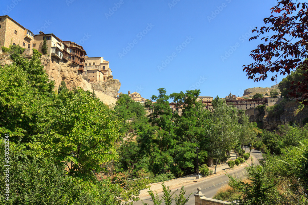 Hanging houses of Cuenca, Spain (casas colgadas) overlooking the canyon (Hoce) of the Huécar river. 